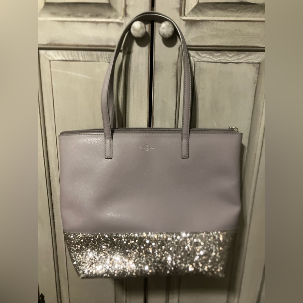 Kate Spade Gray and Glitter Tote Bag